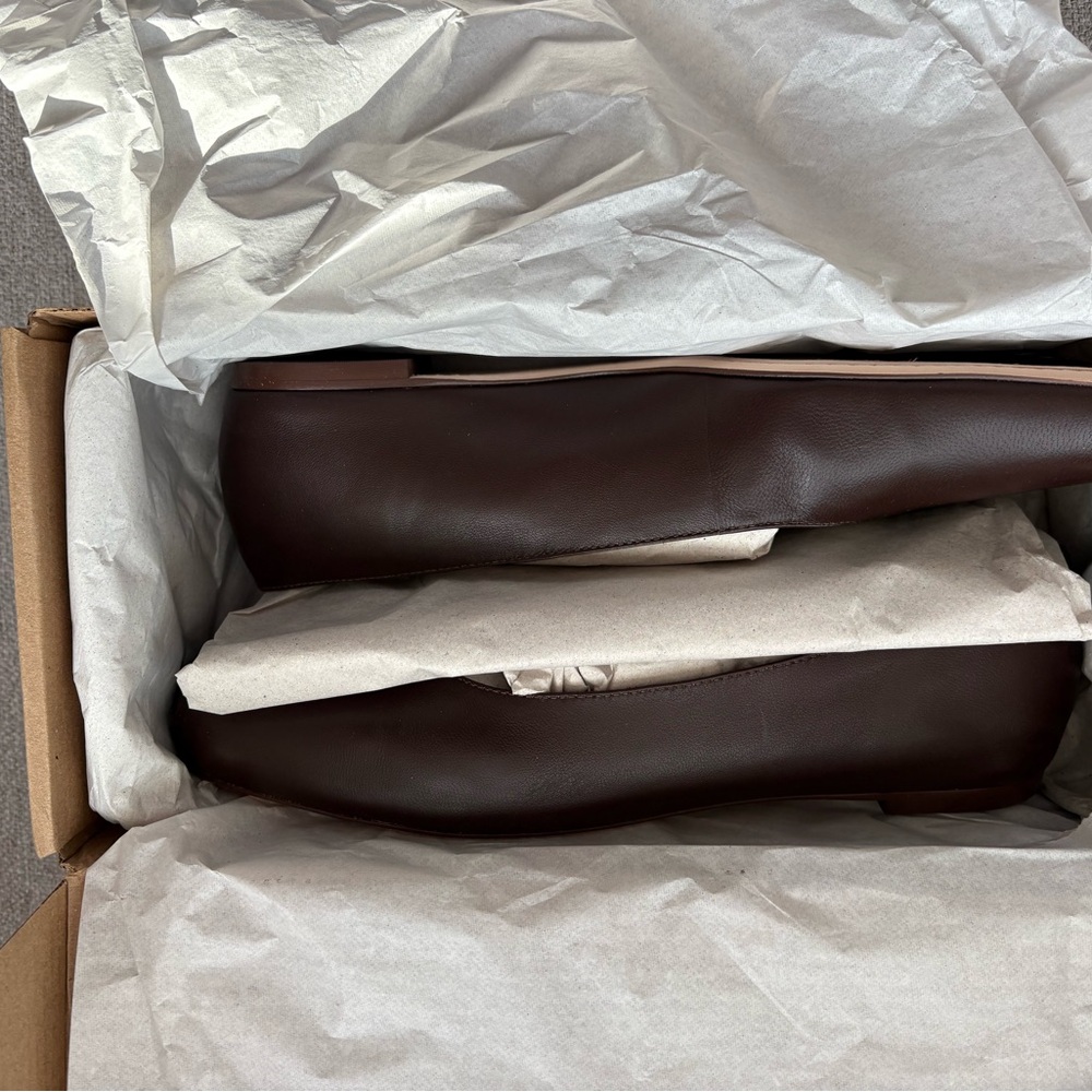 Reformation Brown Gathered-Toe Leather Ballet Flats - Picture 4 of 13